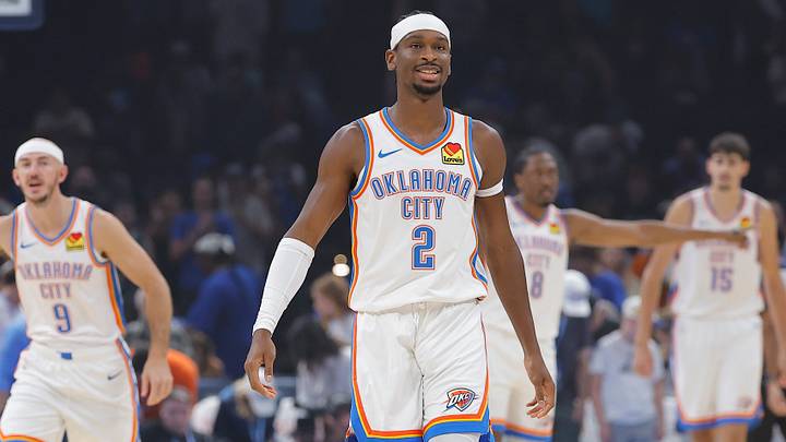 Oct 7, 2026; Oklahoma City, Oklahoma, USA; Oklahoma City Thunder guard Shai Gilgeous-Alexander (2) smiles after a play against the Milwaukee Bucks during the first half of a preseason game at Paycom Center. Mandatory Credit: Alonzo Adams-Imagn Images