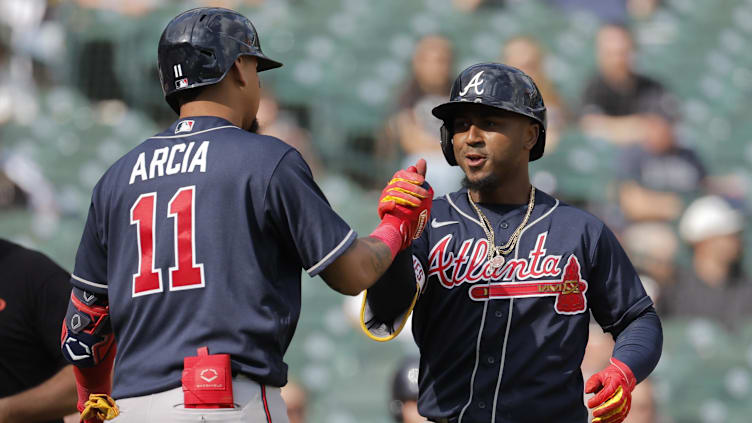 Jun 14, 2023; Detroit, Michigan, USA;  Atlanta Braves second baseman Ozzie Albies (1) celebrates