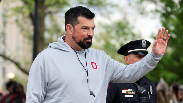 Apr 18, 2026; Columbus, OH, USA;  Ohio State head coach Ryan Day greets fans before the annual spring game at Ohio Stadium. Mandatory Credit: Joseph Maiorana-Imagn Images