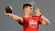 Ohio State Buckeyes quarterback Will Howard throws during the pro day for NFL scouts at the Woody Hayes Athletic Center