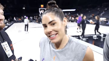 Los Angeles Sparks guard Plum talks to reporters ahead of return game to Las Vegas to play the Aces