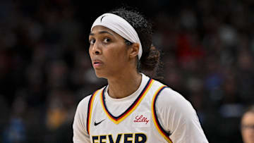 Aug 1, 2025; Dallas, Texas, USA; Indiana Fever guard Sydney Colson (51) in action during the game between the Dallas Wings and the Indiana Fever at the American Airlines Center. Mandatory Credit: Jerome Miron-Imagn Images