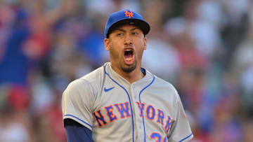 Jun 12, 2022; Anaheim, California, USA; New York Mets relief pitcher Edwin Diaz (39) reacts after pitching a scoreless ninth inning to earn a save and defeat the Los Angeles Angels at Angel Stadium. Mandatory Credit: Jayne Kamin-Oncea-Imagn Images