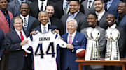 Barack Obama with the New England Patriots at the White House.