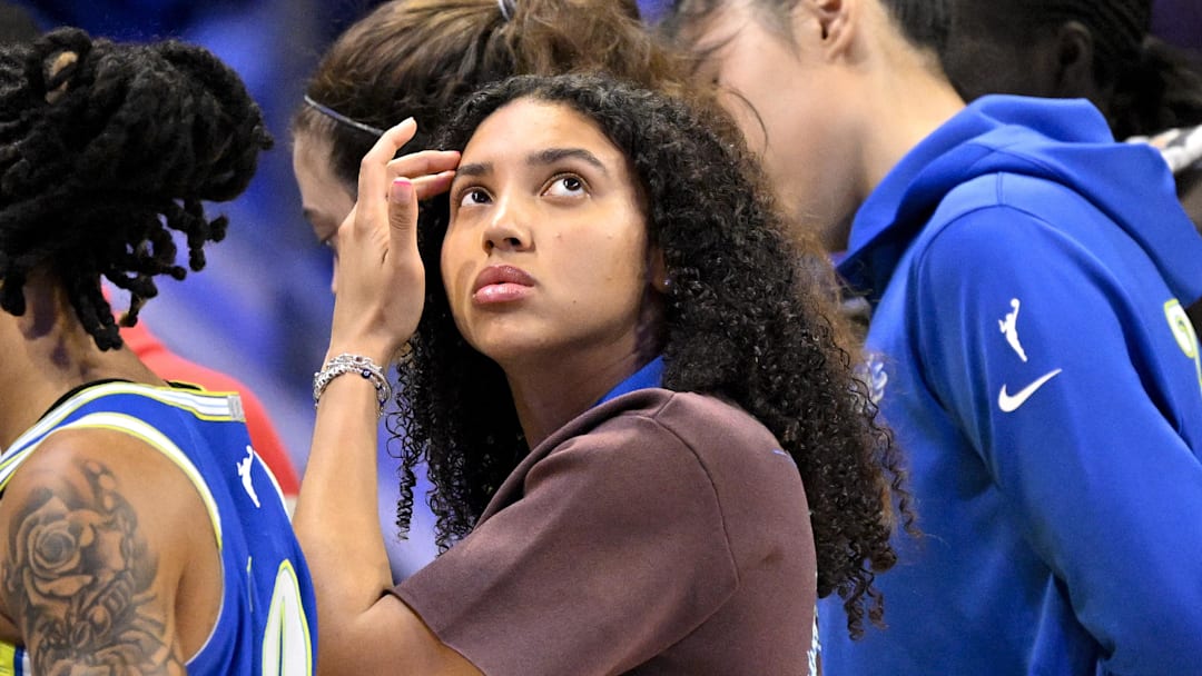 May 12, 2026; Arlington, Texas, USA; Dallas Wings guard Azzi Fudd (35) looks on from the team bench during the second half against the Atlanta Dream at College Park Center. Mandatory Credit: Jerome Miron-Imagn Images May 12, 2026; Arlington, Texas, USA; Dallas Wings guard Azzi Fudd (35) looks on from the team bench during the second half against the Atlanta Dream at College Park Center. Mandatory Credit: Jerome Miron-Imagn Images