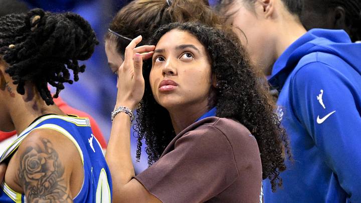 May 12, 2026; Arlington, Texas, USA; Dallas Wings guard Azzi Fudd (35) looks on from the team bench during the second half against the Atlanta Dream at College Park Center. Mandatory Credit: Jerome Miron-Imagn Images