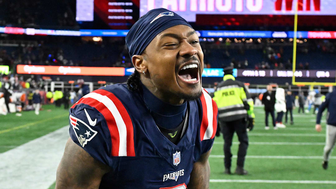 Jan 11, 2026; Foxborough, MA, USA; New England Patriots wide receiver Stefon Diggs (8) reacts after defeating the Los Angeles Chargers in an AFC Wild Card Round game at Gillette Stadium. Mandatory Credit: Eric Canha-Imagn Images Jan 11, 2026; Foxborough, MA, USA; New England Patriots wide receiver Stefon Diggs (8) reacts after defeating the Los Angeles Chargers in an AFC Wild Card Round game at Gillette Stadium. Mandatory Credit: Eric Canha-Imagn Images