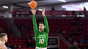 North Dakota   s Tsotne Tsartsidze shoots a three-pointer during a game against South Dakota on Saturday, February 4, 2023, at the University of South Dakota in Vermillion.

Usd Native American Heritage Day 009