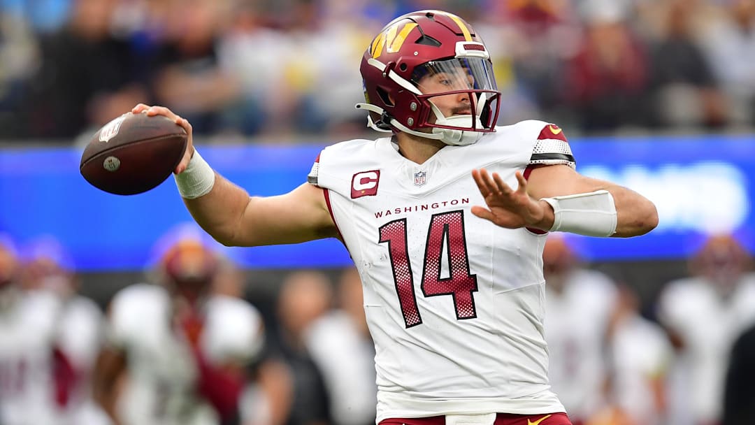 Dec 17, 2023; Inglewood, California, USA; Washington Commanders quarterback Sam Howell (14)