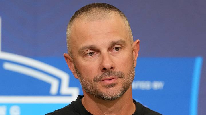 Las Vegas Raiders general manager John Spytek speaks at the NFL Scouting Combine.