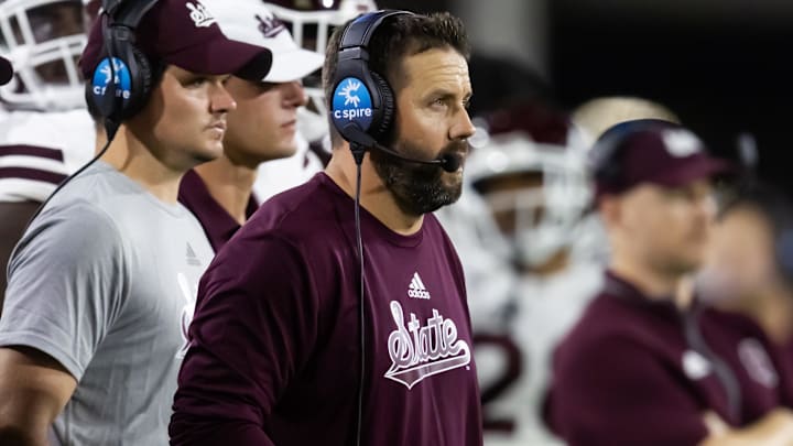 Mississippi State Bulldogs defensive coordinator Coleman Hutzler against the Arizona State Sun Devils at Mountain America Stadium. Mississippi State Bulldogs defensive coordinator Coleman Hutzler against the Arizona State Sun Devils at Mountain America Stadium.