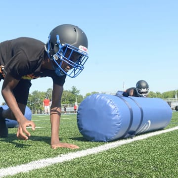 Demonstration of a 'bear crawl.' Photo is from a Holbrook/Avon football practice that took place on Friday, August 26, 2022.