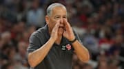 Apr 5, 2025; San Antonio, TX, USA; Houston Cougars head coach Kelvin Sampson in action against the Duke Blue Devils in the semifinals of the men's Final Four of the 2025 NCAA Tournament at the Alamodome. Mandatory Credit: Robert Deutsch-Imagn Images