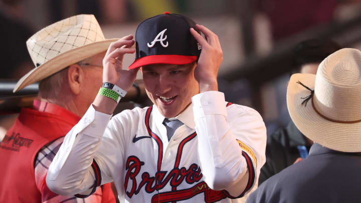 Cam Caminiti reacts after he is drafted by the Atlanta Braves with the 24th pick during the first round of the MLB Draft.