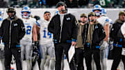 Detroit Lions head coach Dan Campbell watches a play against Philadelphia Eagles during the first half at Lincoln Financial Field in Philadelphia on Sunday, Nov. 16, 2025.