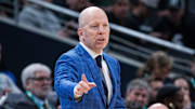 Mar 14, 2025; Indianapolis, IN, USA; UCLA Bruins head coach Mick Cronin  in the first half against the Wisconsin Badgers  at Gainbridge Fieldhouse. Mandatory Credit: Trevor Ruszkowski-Imagn Images