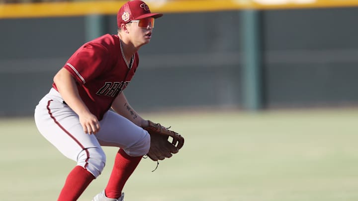 Diamondbacks prospect Tommy Troy practices at Salt River Fields in Scottsdale on July 28, 2023.