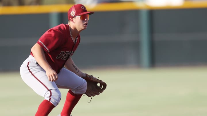 Diamondbacks prospect Tommy Troy practices at Salt River Fields in Scottsdale on July 28, 2023.