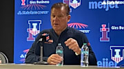 Illinois coach Brad Underwood speaks to the media after the Illini's 92-65 exhibition win over Illinois State on Sunday at State Farm Center in Champaign, Illinois.