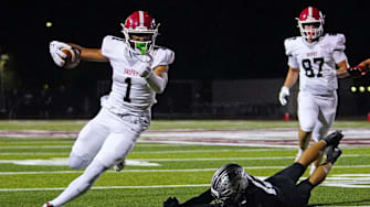 Wide receiver Devin Fitzgerald (1), pictured here competing for the Brophy College Preparatory football team in Arizona, officially signed on with Notre Dame on Wednesday (Dec. 3). Devin is the son of legendary Arizona Cardinals receiver Larry Fitzgerald.