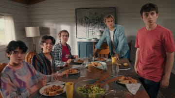 My Life with the Walter Boys. (L to R) Isaac Arellanes as Isaac, Myles Perez as Lee, Connor Stanhope as Danny, Noah LaLonde as Cole and Ashby Gentry as Alex in episode 101 of My Life with the Walter Boys. Cr. Courtesy of Netflix/© 2023 Netflix, Inc.