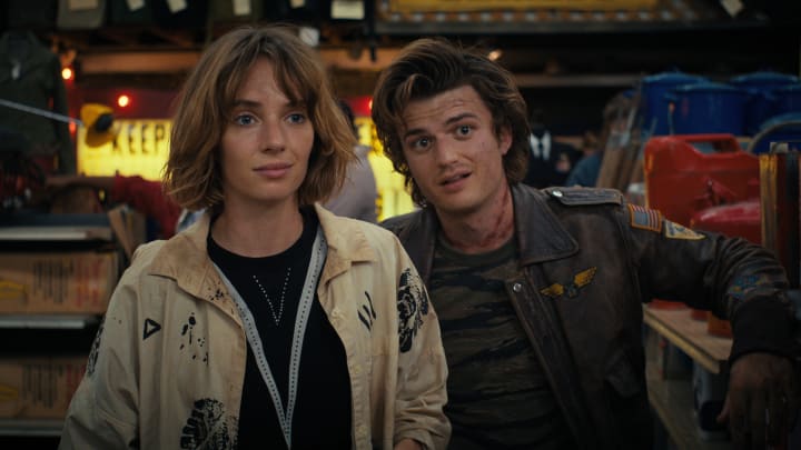 Maya Hawke as Robin Buckley and Joe Keery as Steve Harrington in STRANGER THINGS season 4 on Netflix.