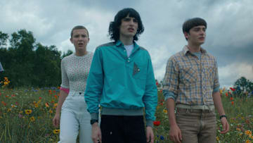STRANGER THINGS. (L to R) Millie Bobby Brown as Eleven, Finn Wolfhard as Mike Wheeler and Noah Schnapp as Will Byers in STRANGER THINGS. 
