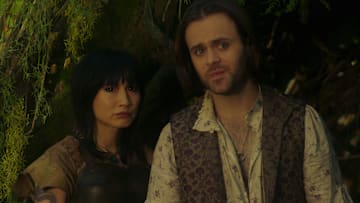 The Witcher season 3. Joey Batey as Jaskier and Meng'er Zhang as Milva.