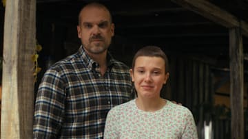 STRANGER THINGS. (L to R) David Harbour as Jim Hopper and Millie Bobby Brown as Eleven in STRANGER THINGS. Cr. Courtesy of Netflix © 2022