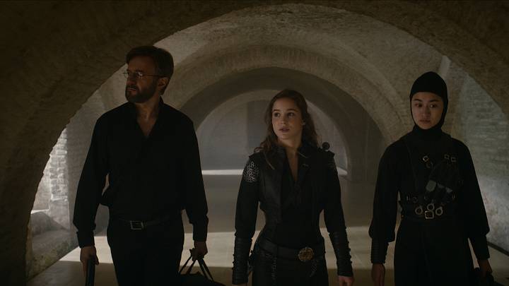(L to R) TRISTÁN ULLOA as FATHER VINCENT, ALBA BAPTISTA as AVA, KRISTINA TONTERI-YOUNG as SISTER BEATRICE in EPISODE 9 of WARRIOR NUN SEASON 1