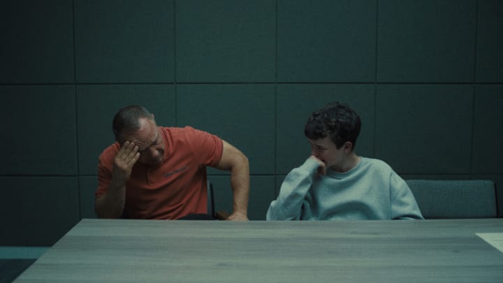 Adolescence. (L to R) Stephen Graham as Eddie Miller, Owen Cooper as Jamie Miller, in Adolescence. Cr. Courtesy of Netflix © 2024