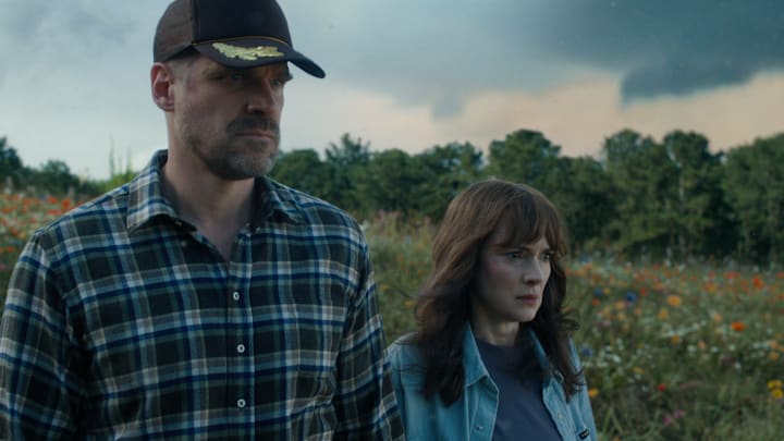 STRANGER THINGS. (L to R) David Harbour as Jim Hopper and Winona Ryder as Joyce Byers in STRANGER THINGS. Cr. Courtesy of Netflix © 2022