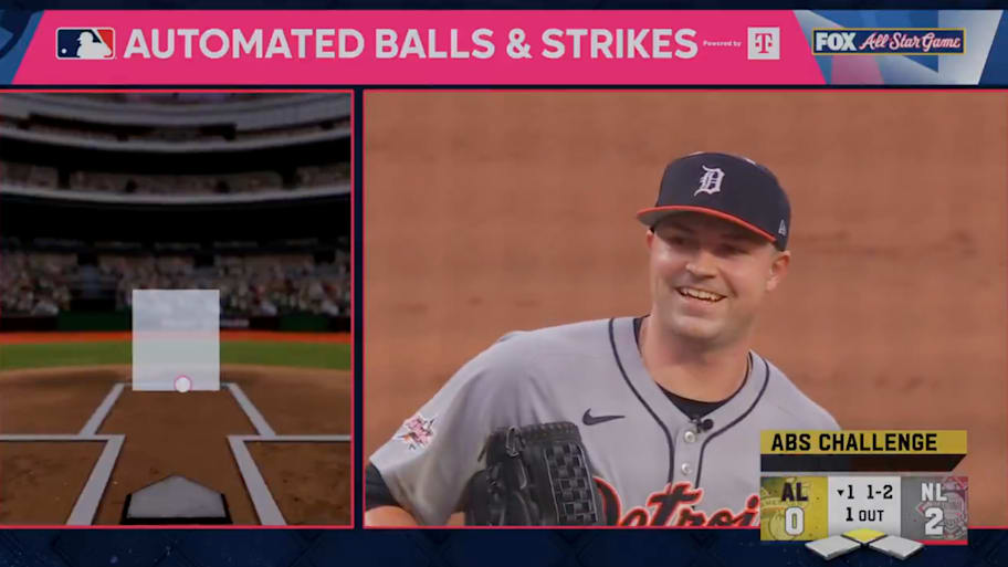 Detroit Tigers ace Tarik Skubal got a strikeout using the ABS challenge system during the All-Star Game | Screengrab via FOX / @MLB on X/Twitter