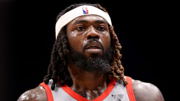 Kevon Harris of the College Park Skyhawks looks on against the Long Island Nets.