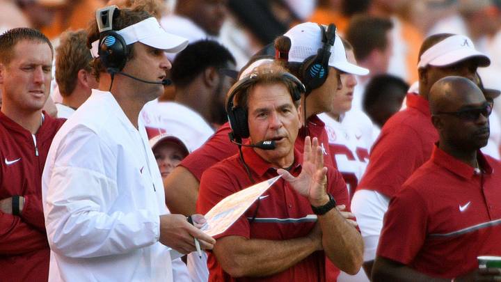Alabama head coach Nick Saban and Lane Kiffin