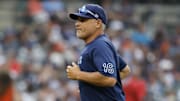 Jul 9, 2025; Detroit, Michigan, USA;  Tampa Bay Rays manager Kevin Cash (mg) walks off the field in the seventh inning against the Detroit Tigers at Comerica Park. 