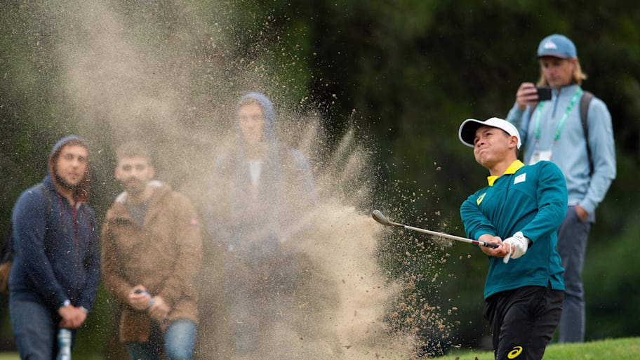 Karl Vilips plays during the Golf Men's Individual Stroke Play in the Youth Olympic Games at the Hurlingham Club.