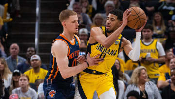 Indiana Pacers guard Tyrese Haliburton (0) holds the ball.