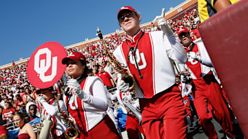 The Pride of Oklahoma takes the field before an NCAA football game between the Oklahoma Sooners (OU) and Kent State Golden Flashes at Gaylord Family - Oklahoma Memorial Stadium in Norman, Okla., Saturday, Oct. 4, 2025.