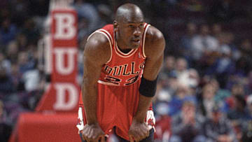 Feb 15, 1996;  Auburn Hills MI, USA; FILE PHOTO; Chicago Bulls guard Michael Jordan (23)
