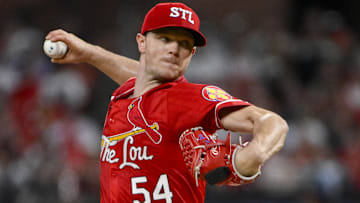 Sep 19, 2025; St. Louis, Missouri, USA;  St. Louis Cardinals starting pitcher Sonny Gray (54) pitches against the Milwaukee Brewers during the first inning at Busch Stadium.
