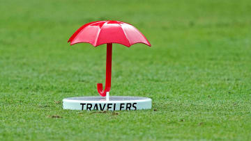 Jun 28, 2020; Cromwell, Connecticut, USA; A view of the tee marker on the 13th hole during the final round of the Travelers Championship golf tournament at TPC River Highlands. Mandatory Credit: Bill Streicher-USA TODAY Sports