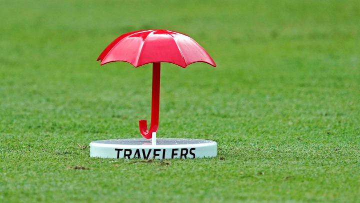 Jun 28, 2020; Cromwell, Connecticut, USA; A view of the tee marker on the 13th hole during the final round of the Travelers Championship golf tournament at TPC River Highlands. Mandatory Credit: Bill Streicher-USA TODAY Sports