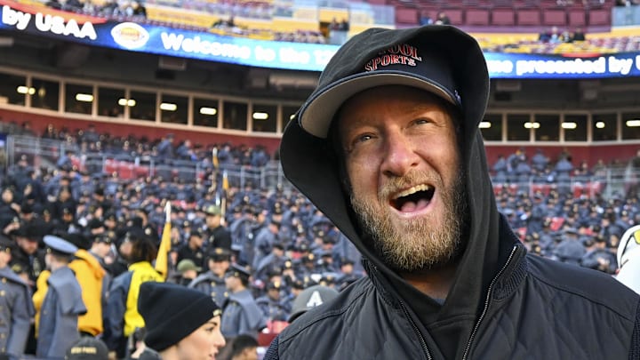 Dave Portnoy, Barstool  Sports founder and owner, walks along the sidelines before the playing of the 125th Army-Navy game at Commanders Field in Landover, Md., on Dec. 14, 2024.