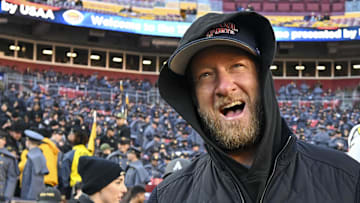 Dave Portnoy, Bar Stool Sports  founder and owner  walks along the sidelines before the playing of the 125 Army Navy game at Commanders Field.