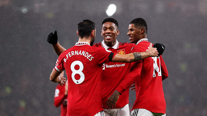 Bruno Fernandes, Anthony Martial, Marcus Rashford Bruno Fernandes, Anthony Martial, Marcus Rashford
