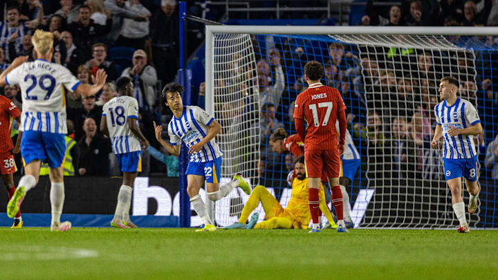 Kaoru Mitoma (centre) made a decisive impact after coming off the bench for Brighton.