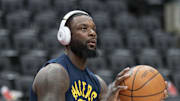 Mar 26, 2022; Toronto, Ontario, CAN; Indiana Pacers guard Lance Stephenson (6) takes jump shots during the warmup against the Toronto Raptors at Scotiabank Arena. Mandatory Credit: Nick Turchiaro-Imagn Images
