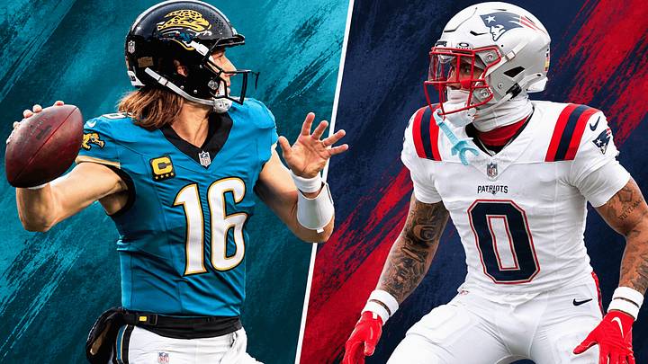 Jacksonville Jaguars QB Trevor Lawrence (L) and New England Patriots CB Christian Gonzalez (R)