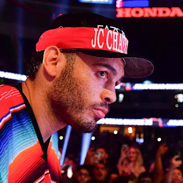 Chávez enters the ring before fighting Jake Paul at the Honda Center.